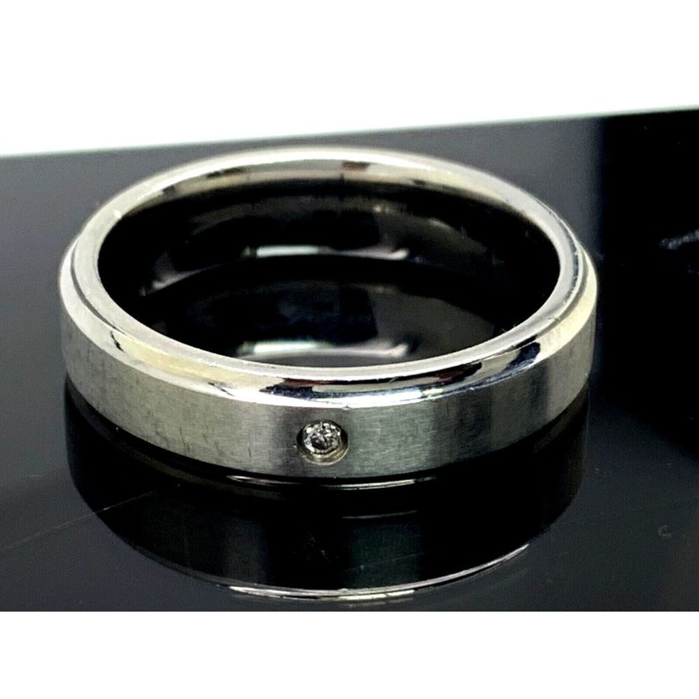 Men's Wedding Band 0.02ct Diamond Silver Tone Stainless Steel 6mm Size 1…